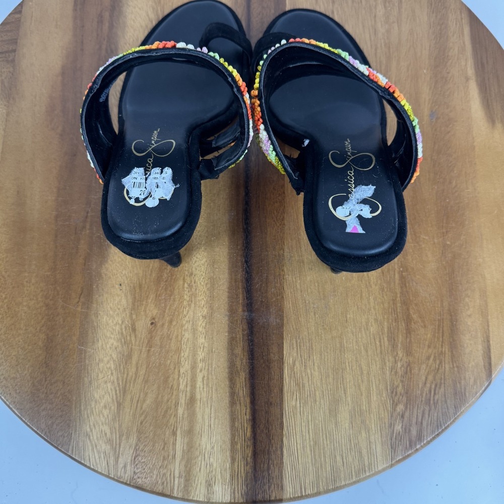 New Womens Jessica Simpson Rixei Black Rainbow Beaded Heel Sandals Size 6 M NWOB - Picture 7 of 9